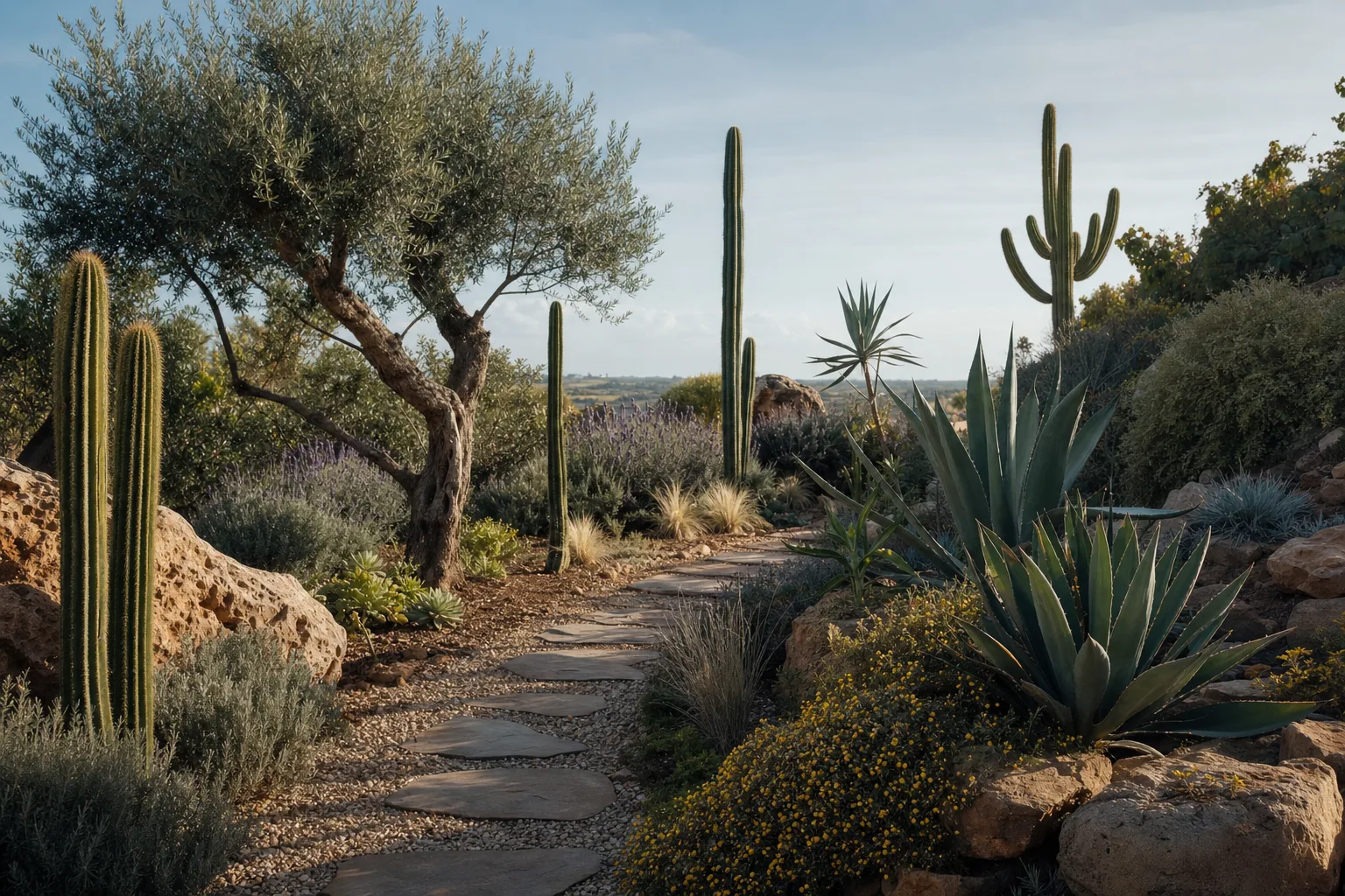 Cactus columnar xerófito: diseño de jardines mediterráneos con Trichocereus